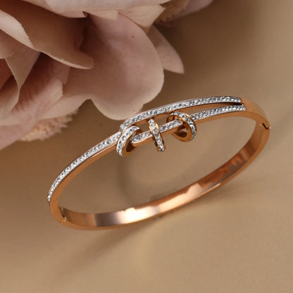 Delicate Crystal Cutout Knot Stainless Steel Gold Color Women's Charm Bracelet