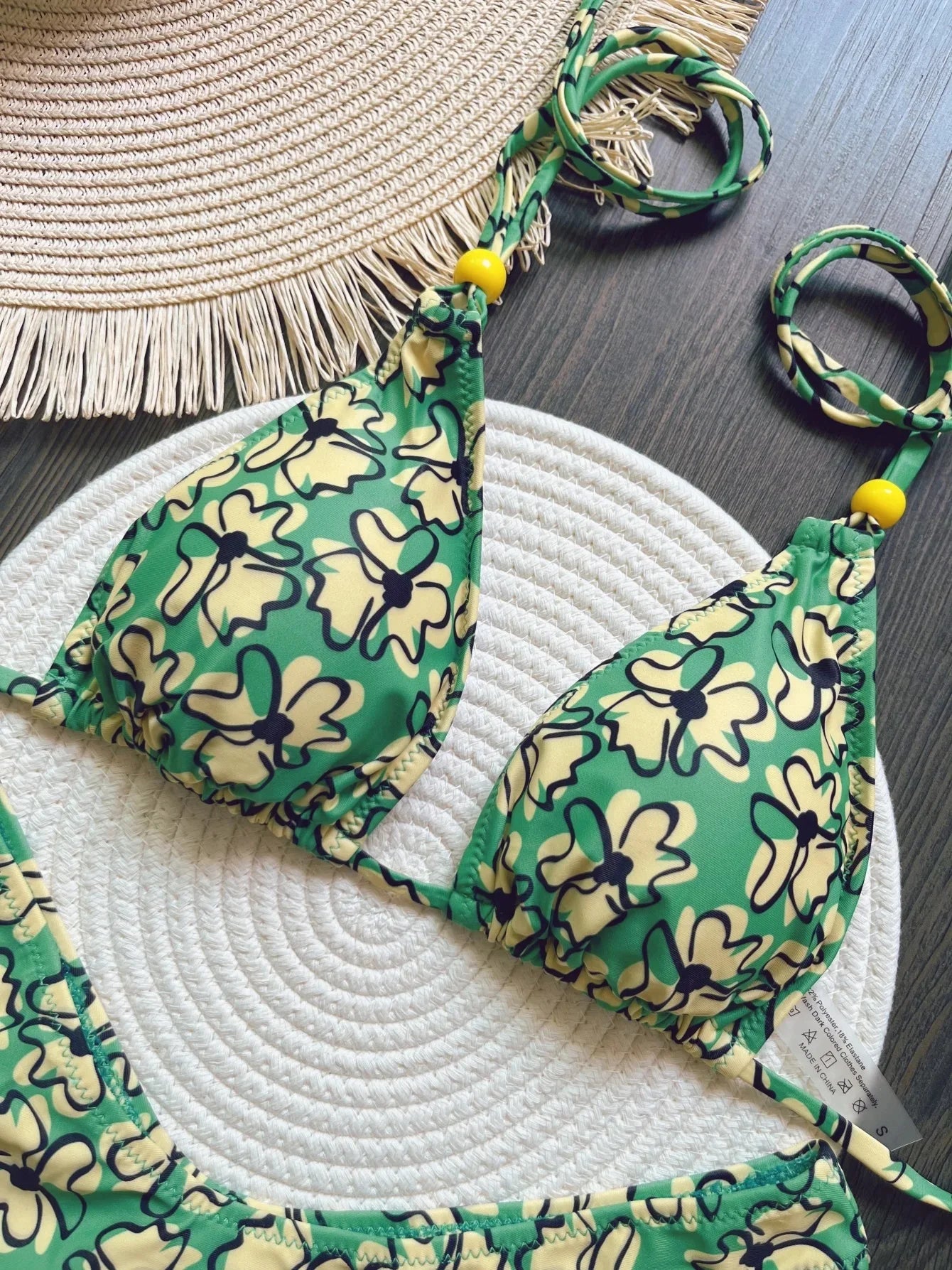 Sexy Botany Print Bikinis Swimsuit Two-piece Triangle Halter Swimwear Bathing Suit Brazilian