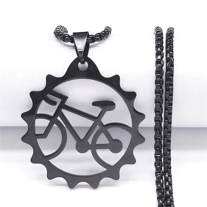 Women Men Tires Bike Bicycle Stainless Steel Long Chain Black Color Necklaces