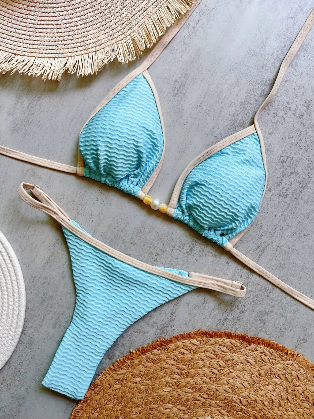 Women Sexy Triangle Swimsuit Solid Swimwear Padded Bathers Bathing Swimming String Bikini Suit