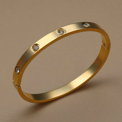 Stainless Steel Bangle Four-leaf Clover Crystal Design Stacking Bracelet Bangle