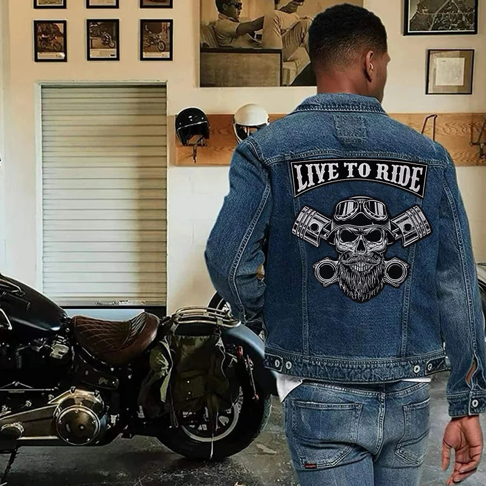 Letter Punk Skull Patch Biker Rock Large Embroidered Patch Appliques Iron on Patches Badge Clothes Sewing