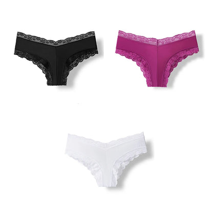 3 Pcs Briefs Women Seamless Underwear Lingerie Hollow Out Lace Low-Rise Panties