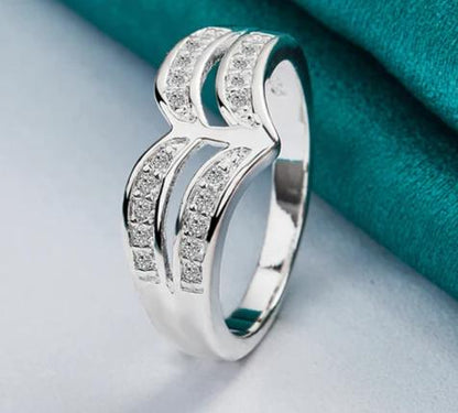 925 Sterling Silver Double Line Women Man Fashion Wedding Engagement Party Charm Ring
