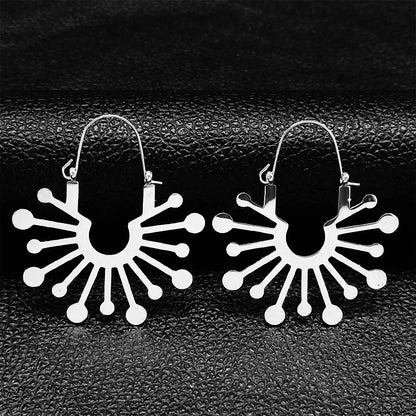 Women Yoga Lotus Flower Stainless Steel Gold Color Hoop Earrings