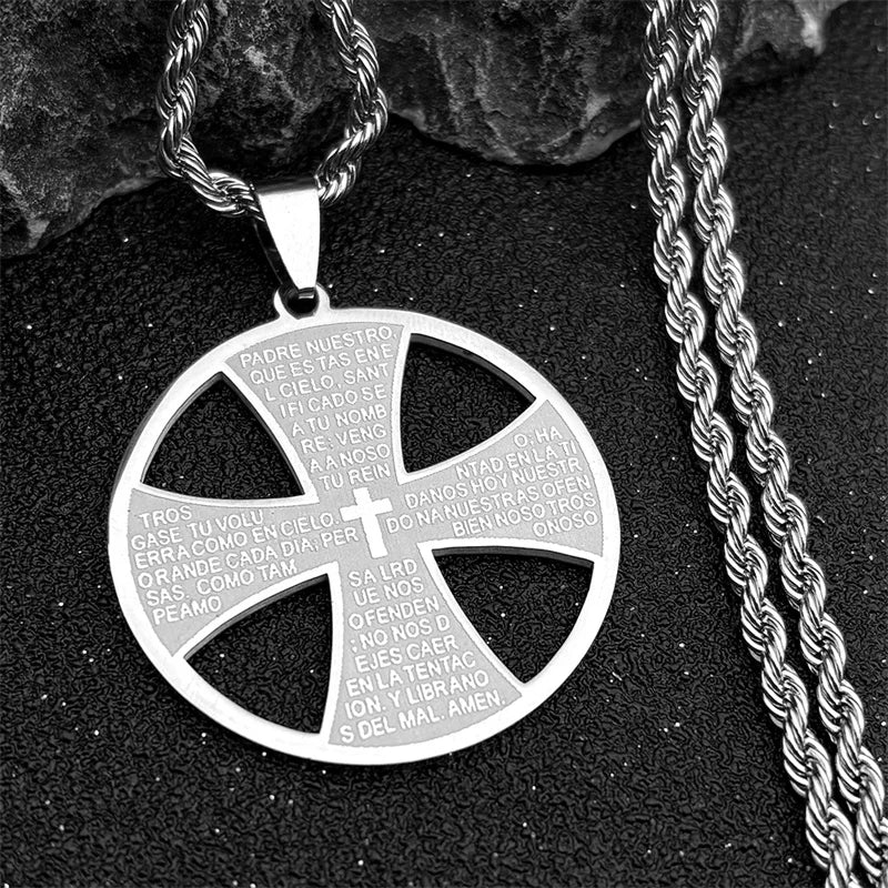 Men Stainless Steel Christian Bible Cross Religious Prayer Chain Big Pendant Necklace