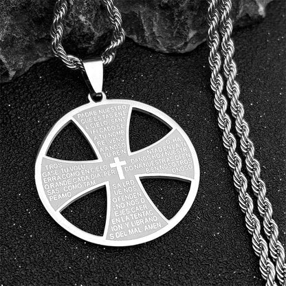 Men Stainless Steel Christian Bible Cross Religious Prayer Chain Big Pendant Necklace