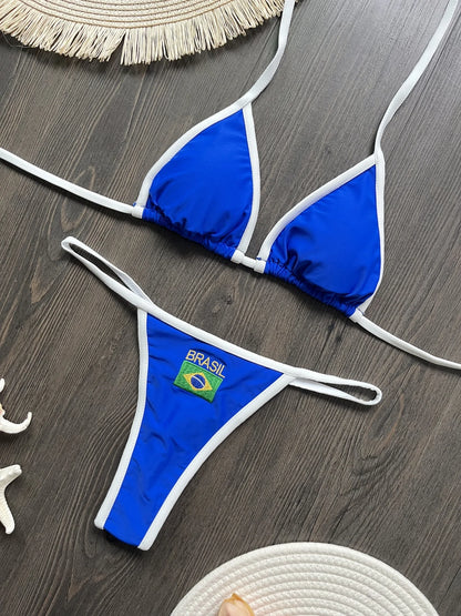 G-string Thong Brazilian Bikini Swimsuit Two-pieces Bikini Brazil Flag Bathing Suit