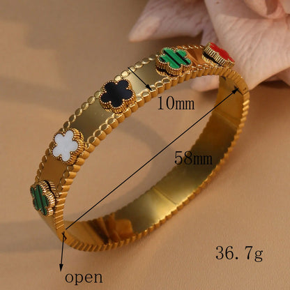 Women Acrylic Flower Shape Stainless Steel 18k Gold Color Bracelet Bangles
