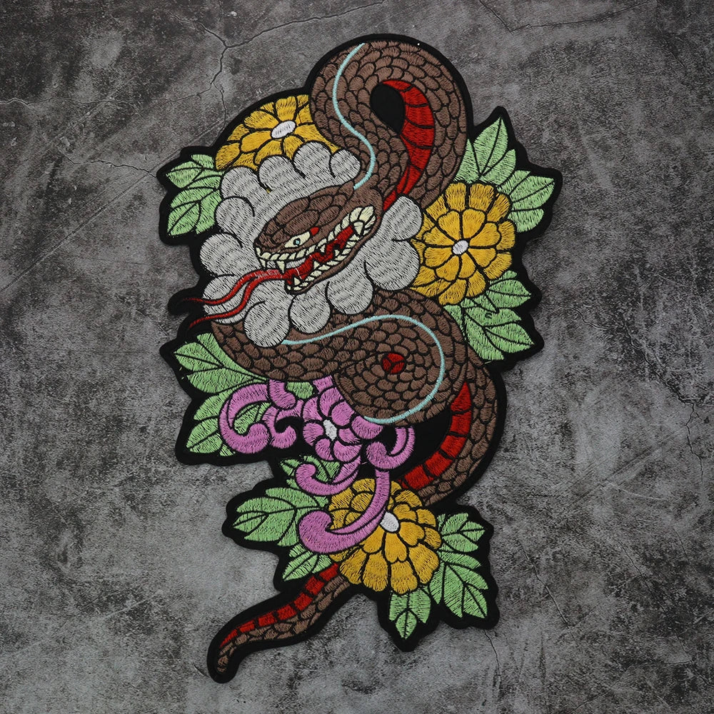 Embroidered Dragon Flower Patch Appliques Iron on Patches Badge Clothes Sewing