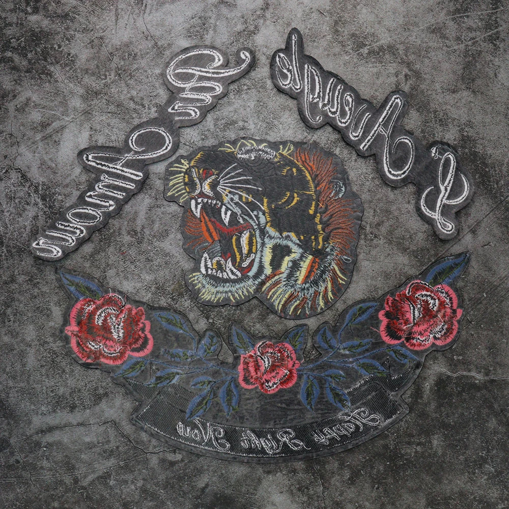 Embroidery letter Flower Tiger Head Patch Appliques Iron on Patches Badge Clothes Sewing