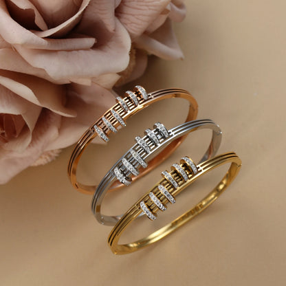 Women's Love Stainless Steel Crystal Bracelets Half Face Hollow Design Bracelet Bangle Jewelry Gifts