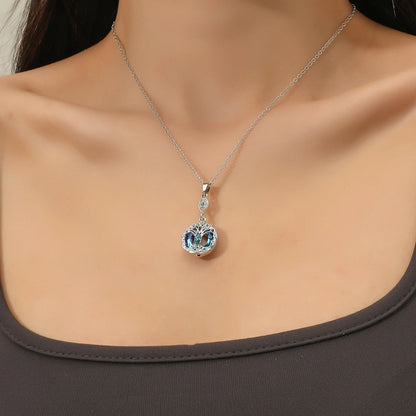 Women Luxury Sparkling Zircon Round Blue Crystal Tree of Life Pendant Necklace