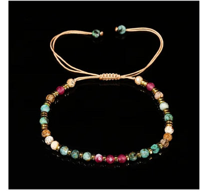 Natural Stone Faceted Africa Turquoises Colored Chalcedony Braided Boho Handmade Rope Adjustable Bracelet