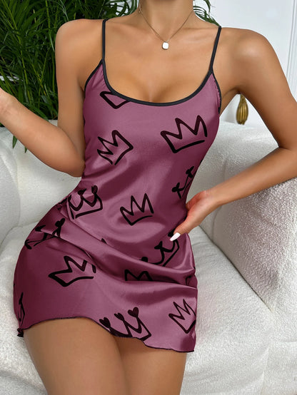 Heart Print Scoop Neck Criss Cross Women's Sleepwear Nightdress