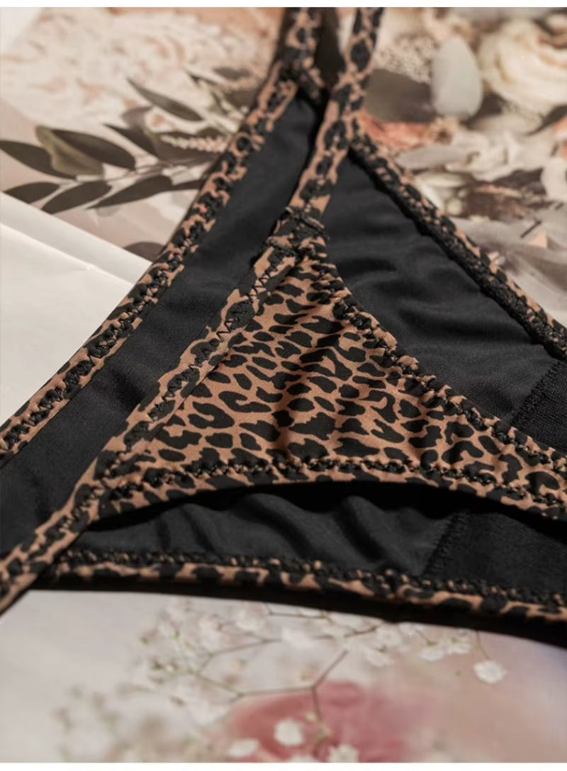 Women Low Waist G-String Leopard Briefs Thong Ice Slik T-back Underwear Seamless Panties