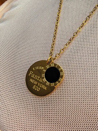 Classic Design Roman Numerals Round Plaque Pendant Titanium Steel Women's Necklace Jewelry Gifts