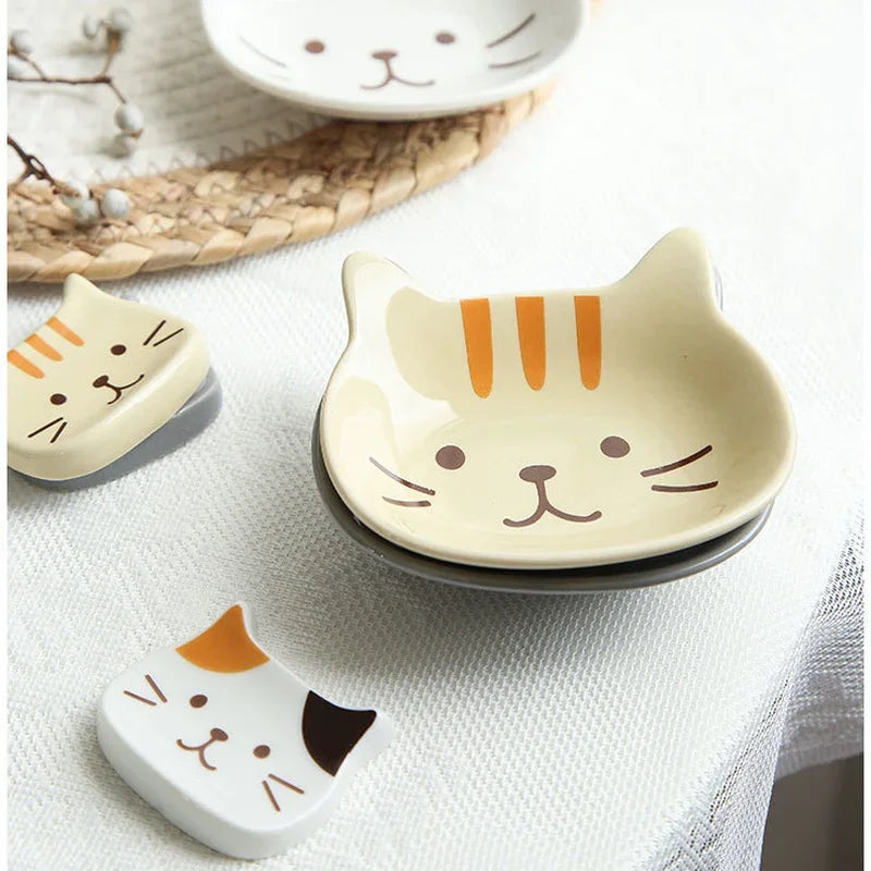 Tiny Japanese Cute Cat Creative Ceramic Dish Porcelain Dipping Saucer Snack Plate Tableware