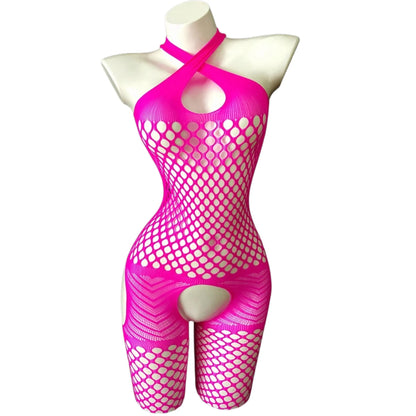 Sexy Open Crotch Bodystocking Mesh Bodysuit Crotchless Costumes Sleeveless Catsuit Erotic Lingerie