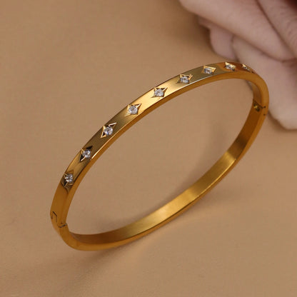 Women stainless steel classic leaf graphic Zircon star bracelet love jewelry gift