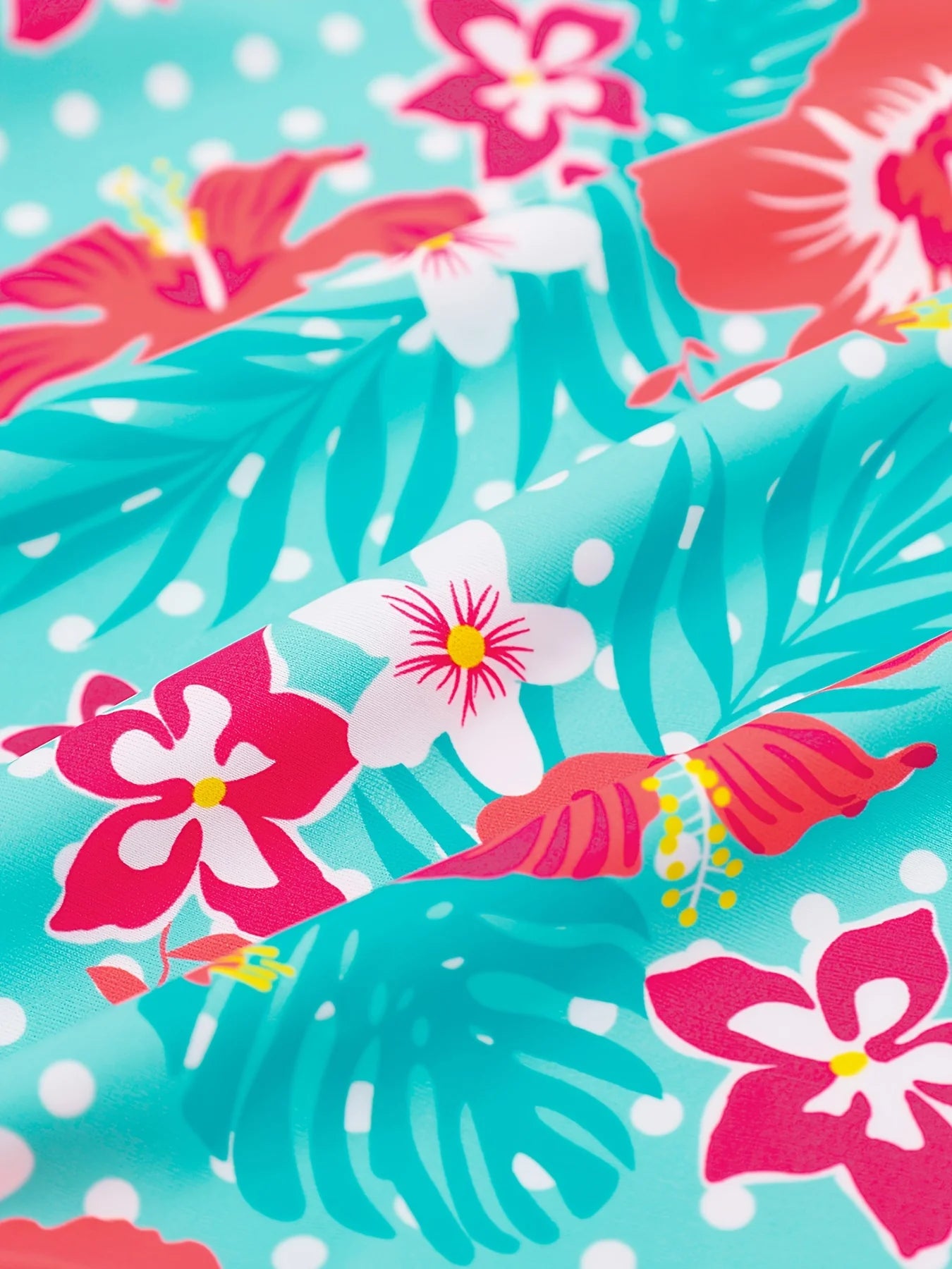 Girls Kids One-Piece Long Sleeve Floral Print Green Color Beach Boyleg Shorts Swimsuit