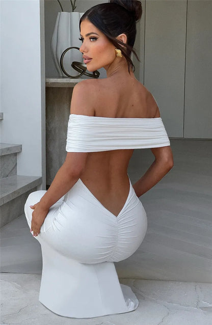 Women Strapless Backless Maxi Solid Off-shoulder Sleeveless Bodycon Long Dress