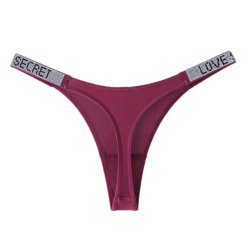 Women Low Waist Thongs Rhinestones Letter Diamonds G-string Sports Thong Shorts Briefs T-back Panties