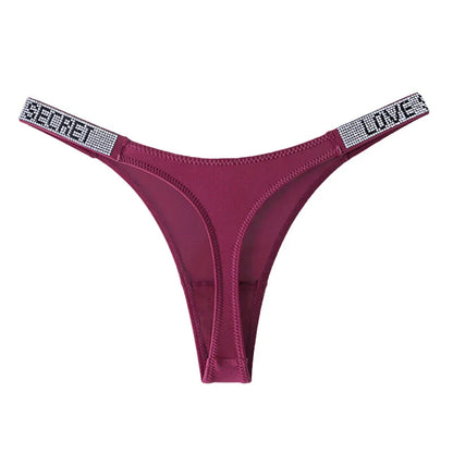 Women Low Waist Thongs Rhinestones Letter Diamonds G-string Sports Thong Shorts Briefs T-back Panties