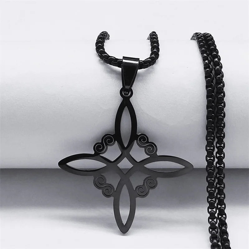Men Women Silver Color Wicca Witchcraft Stainless Steel Witch Irish Knot Necklace