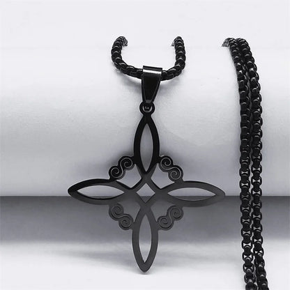 Men Women Silver Color Wicca Witchcraft Stainless Steel Witch Irish Knot Necklace