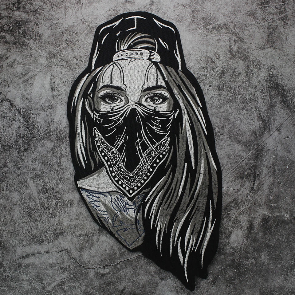 Veiled Girl Patch Large-Size Biker Stickers Embroidered Patch Appliques Iron on Patches Badge Clothes Sewing