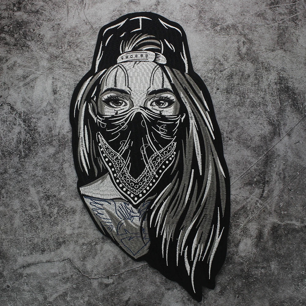 Veiled Girl Patch Large-Size Biker Stickers Embroidered Patch Appliques Iron on Patches Badge Clothes Sewing