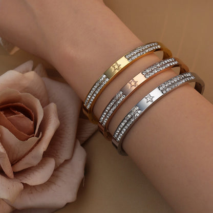 18K Gold Plated Stainless Steel Hollow Star Zircon Bracelet Bangle