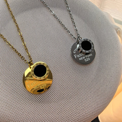 Classic Design Roman Numerals Round Plaque Pendant Titanium Steel Women's Necklace Jewelry Gifts