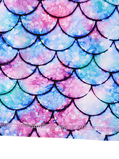 2pcs Girls Kids Short Sleeve Mermaid Scale Tops Boyleg Shorts Swimwear Beach Bathing Suit