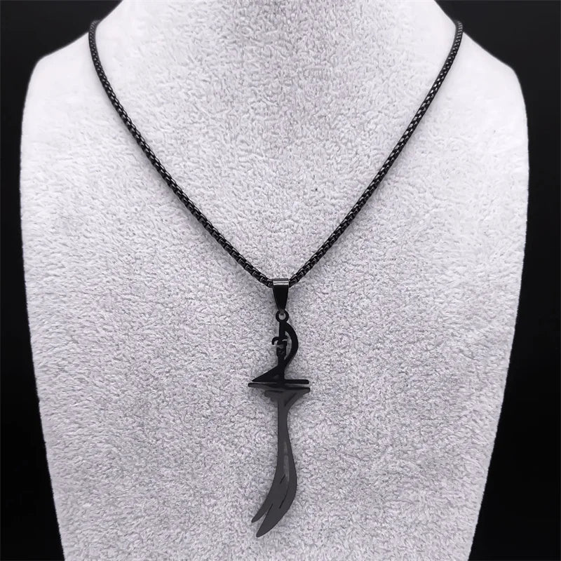 Women Men Stainless Steel Black Color Muslim Islam Imam Ali Sword Arabic Knife Necklace