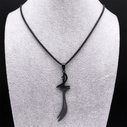 Women Men Stainless Steel Black Color Muslim Islam Imam Ali Sword Arabic Knife Necklace