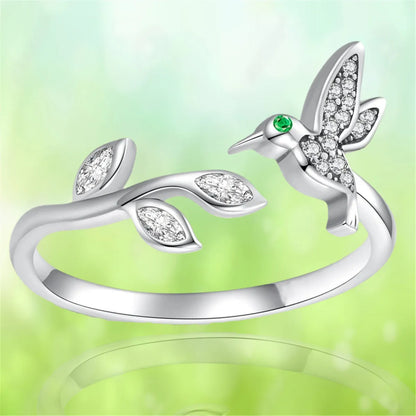 Men Women Sparkling Zircon Delicate Elegant Cute Hummingbird Open Ring