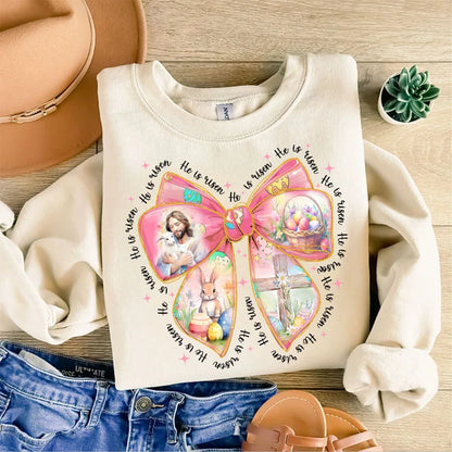 Easter Christian Jesus He is Risen Bow DIY Iron-On Heat Transfer Sticker Decals T-shirts Sweatshirts Bag Clothes Decor