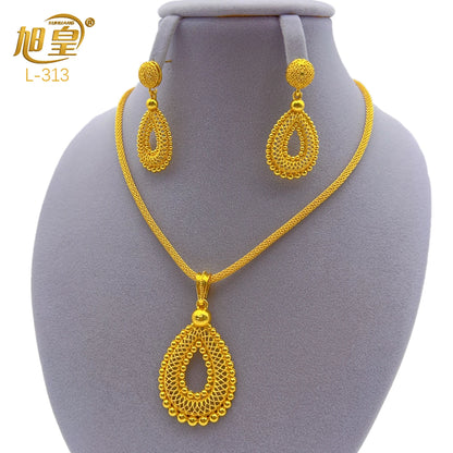 African 24K Gold Plated Women Droplet Dubai Indian Bridal Wedding Party Necklace Earrings Jewelry Set