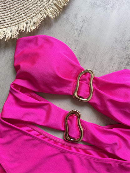 Sexy Strapless Hollow Out One Piece Women Beach Bikini Solid Backless Swimsuit