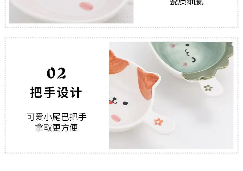 Ceramics Snack Cartoon Animals Saucer Dipping Sauce Dish Handle Dinner Plate Pot