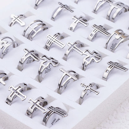 36Pcs/Lot Wholesale Stainless Steel Hollow Cross Charms Fashion Rings