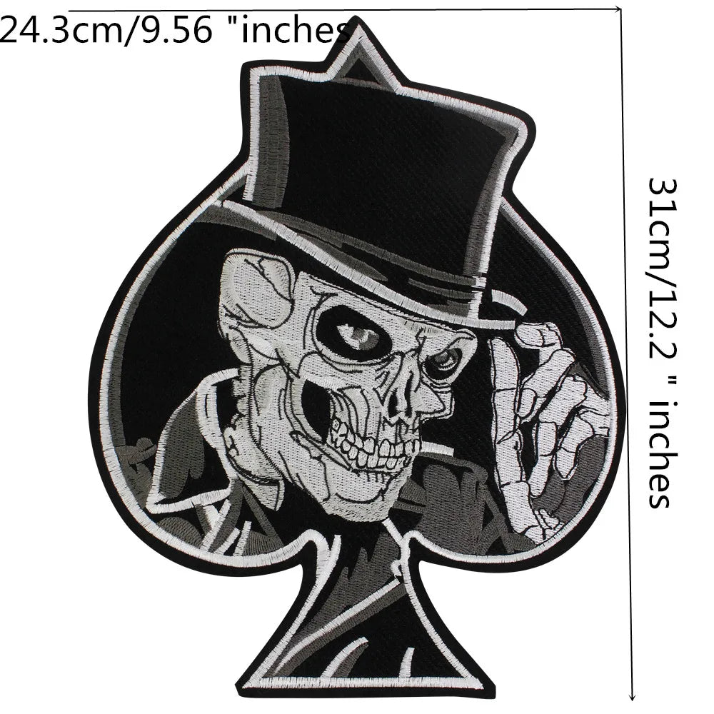 Poker Ace of Spades Embroidery Skull Iron Patch For Clothing Patches Punk Appliques sewing Sticker
