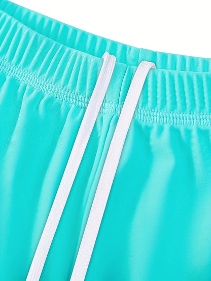 2pcs Kids Girls Short Sleeve Tops Swim Shorts Scale Print Patchwork Beach Bathing Swimwear