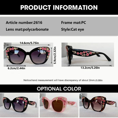 Women Rose Flower Cat Eye Queen Oversize Vintage Designer Sunglasses