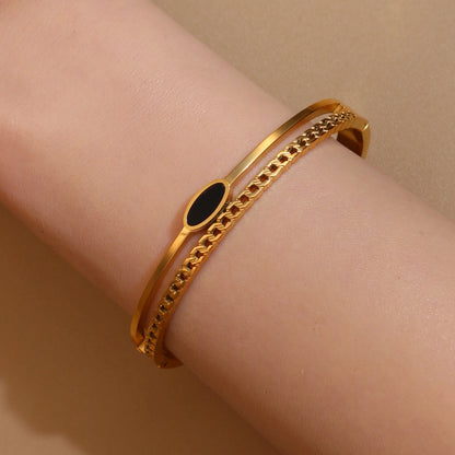 Luxury 2-In-1 Wedding Gold Black Acrylic Stainless Steel Ring Bangles Set