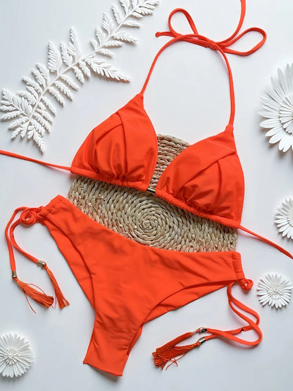 Sexy Folds Solid Micro Bikinis Swimsuit Triangle Swimwear Beach Wear Bathing Suit