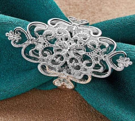 925 Sterling Silver Pattern Hollow Woman Fashion Wedding Engagement Party Gift Charm Ring