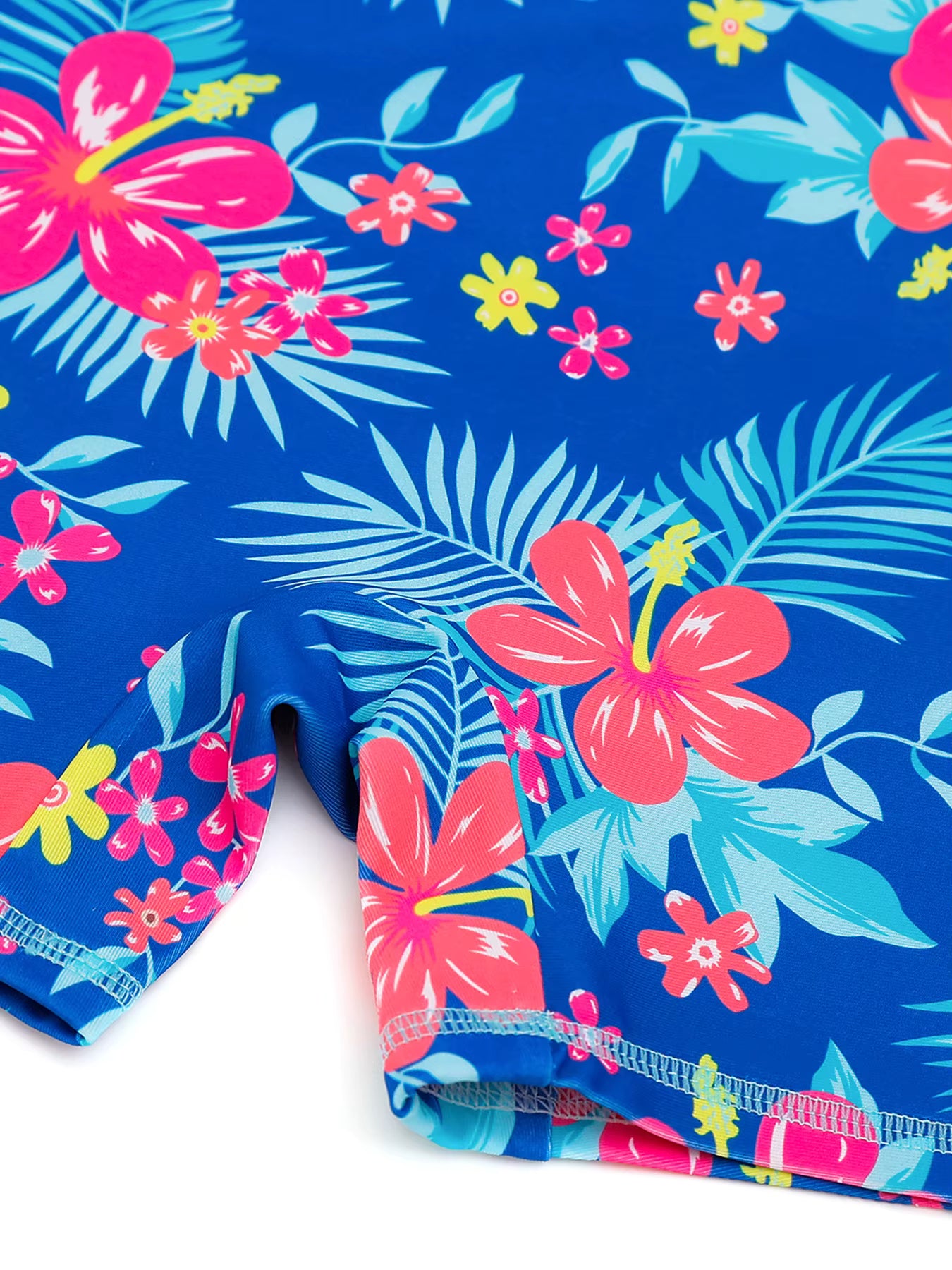 Girls Kids One-Piece Long Sleeve Plants Print Beach Swimwear Boyleg Shorts Swimsuit